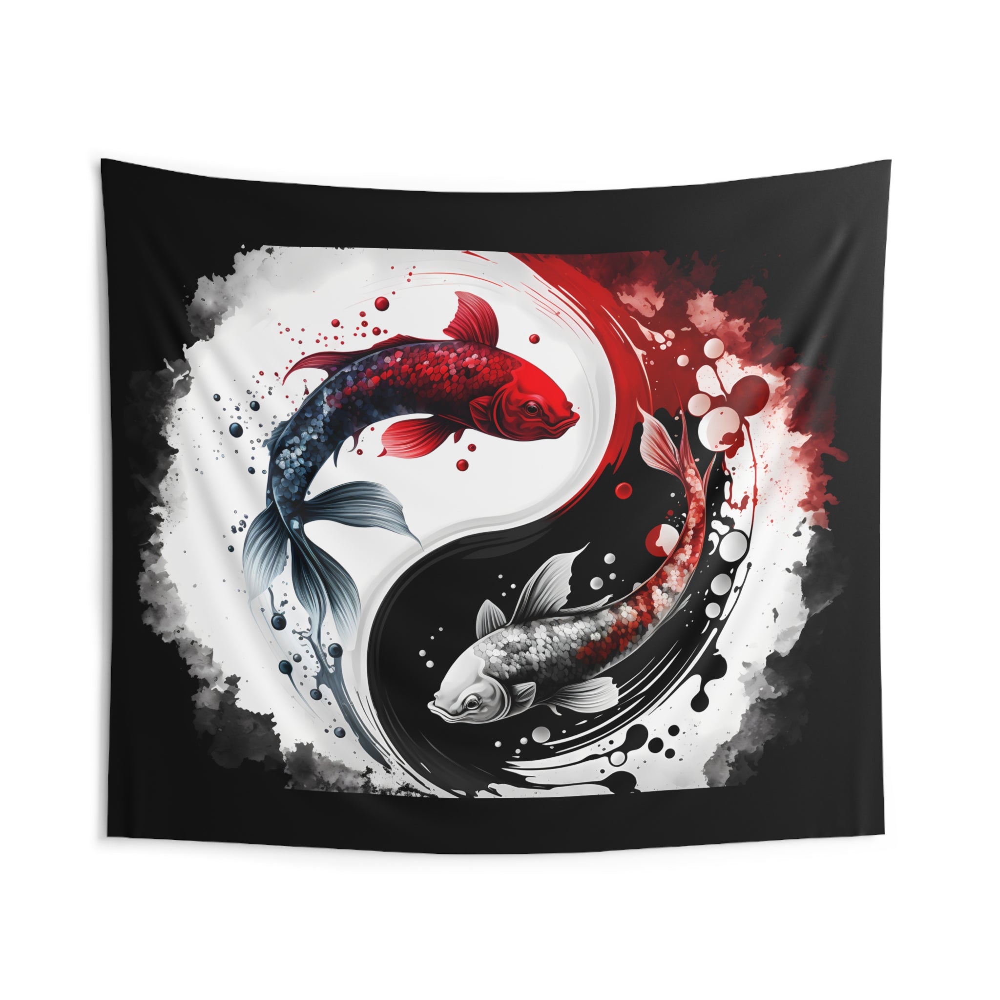Yin Yang Koi Wall Tapestry — Red & Black Koi Fish Indoor Tapestry