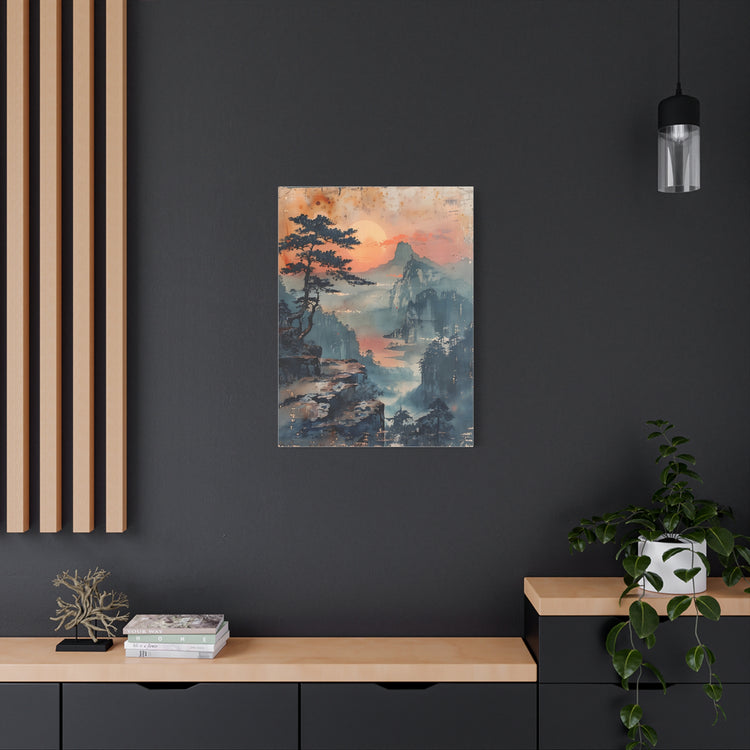 Sunset Mountain Landscape Canvas Print — Misty Pine Cliff Wall Art - The Art Hub