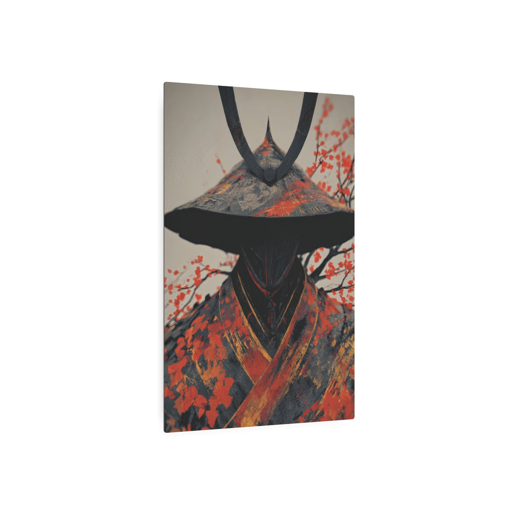 Metal Art Sign — Samurai Shadow with Autumn Maples