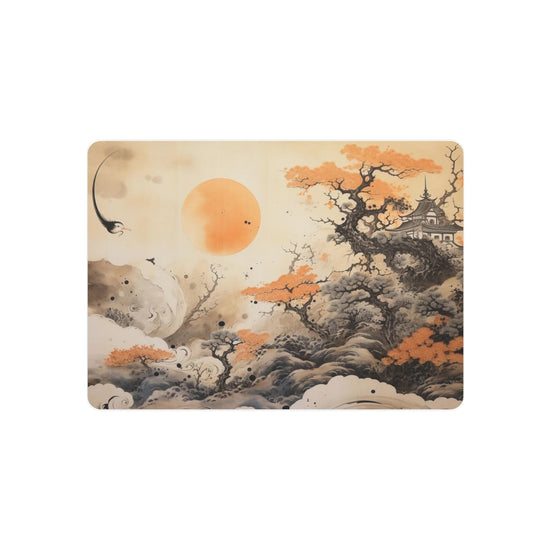 Japanese Landscape Metal Art Orange Sun & Bonsai Trees Wall Decor - The Art Hub