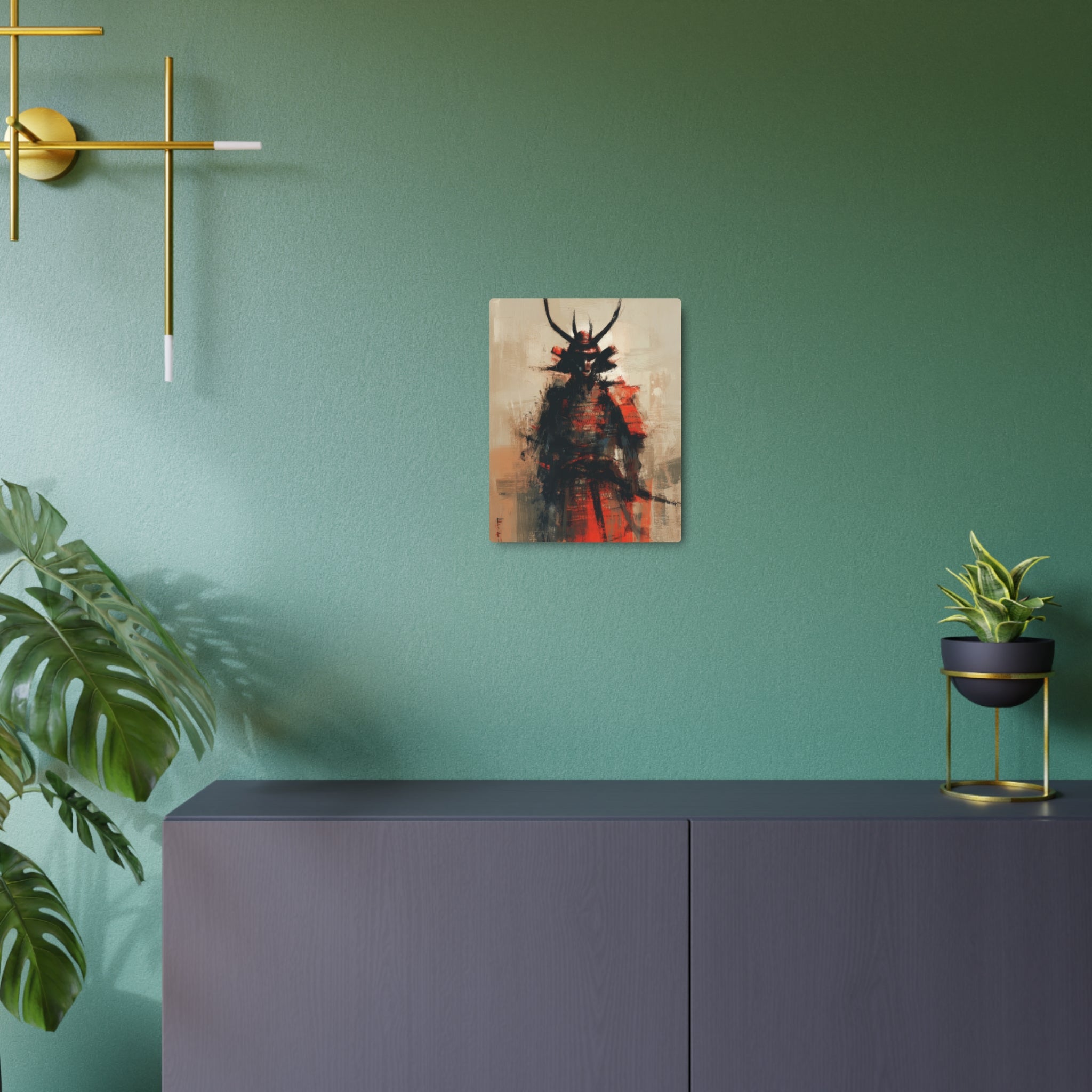 Samurai Metal Art Sign — Abstract Red Warrior Wall Decor