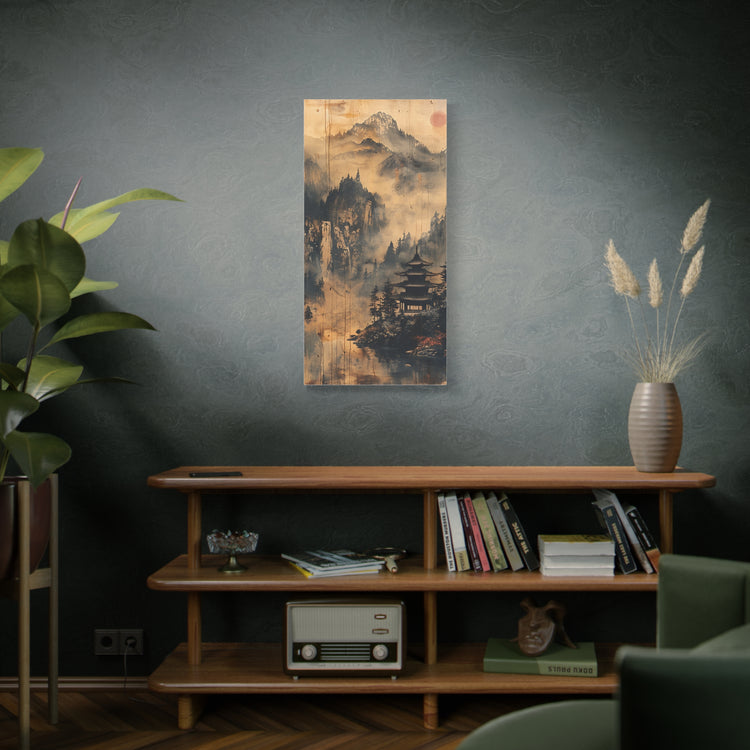 Zen Mountain Mist Canvas Art — Japanese Pagoda Landscape on Stretched Matte Canvas - The Art Hub