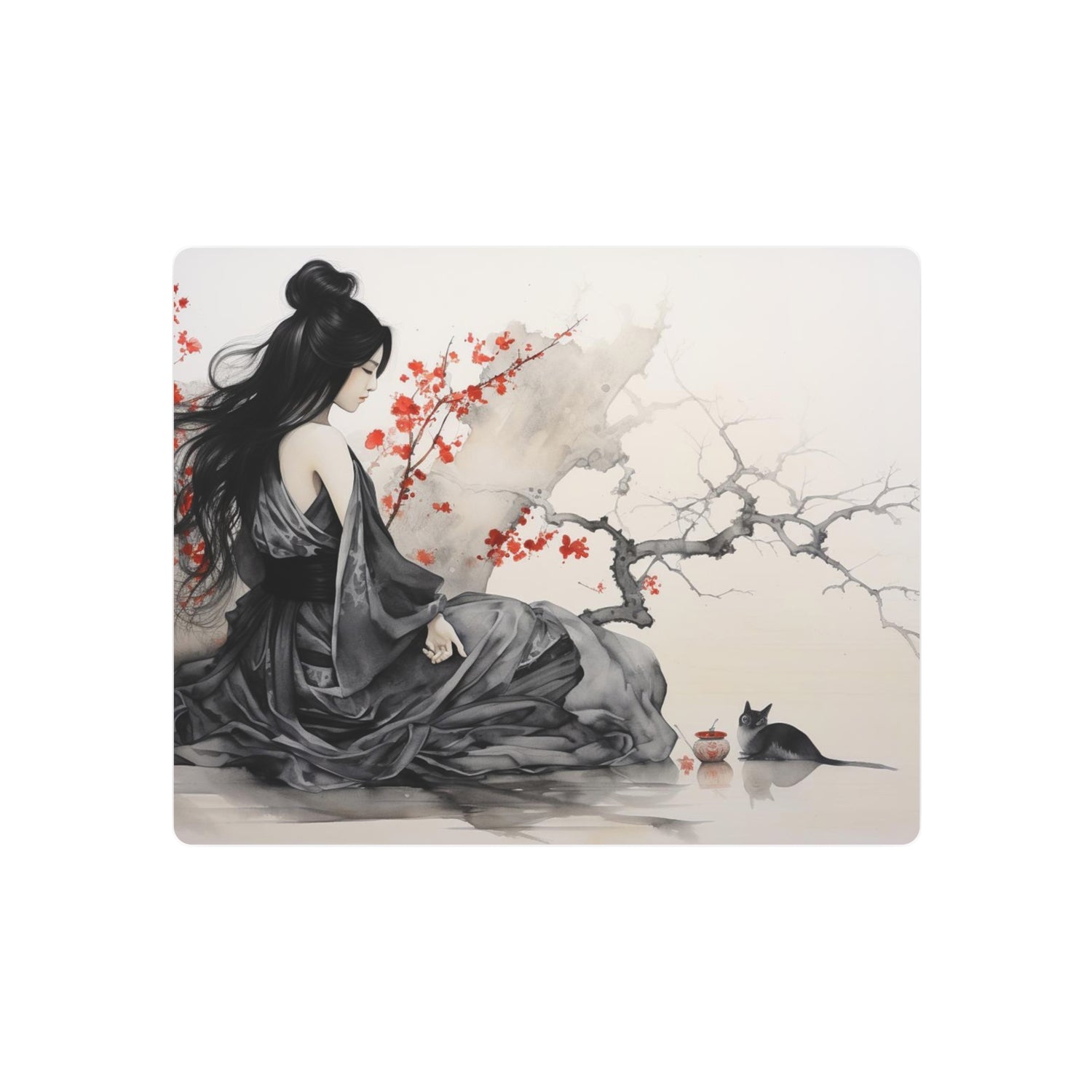 Metal Art Asian-Inspired Geisha with Cherry Blossoms Wall Art - The Art Hub