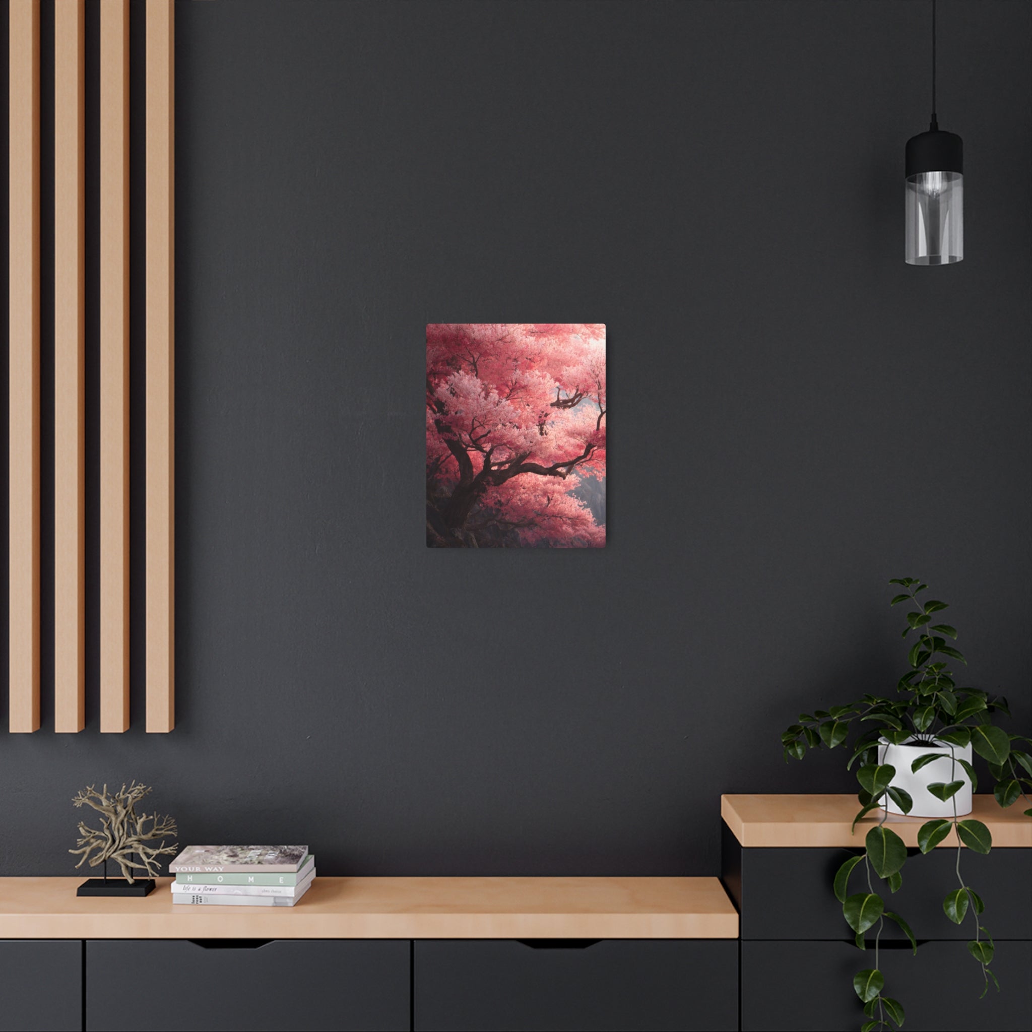 Cherry Blossom Metal Art Sign — Pink Sakura Wall Decor