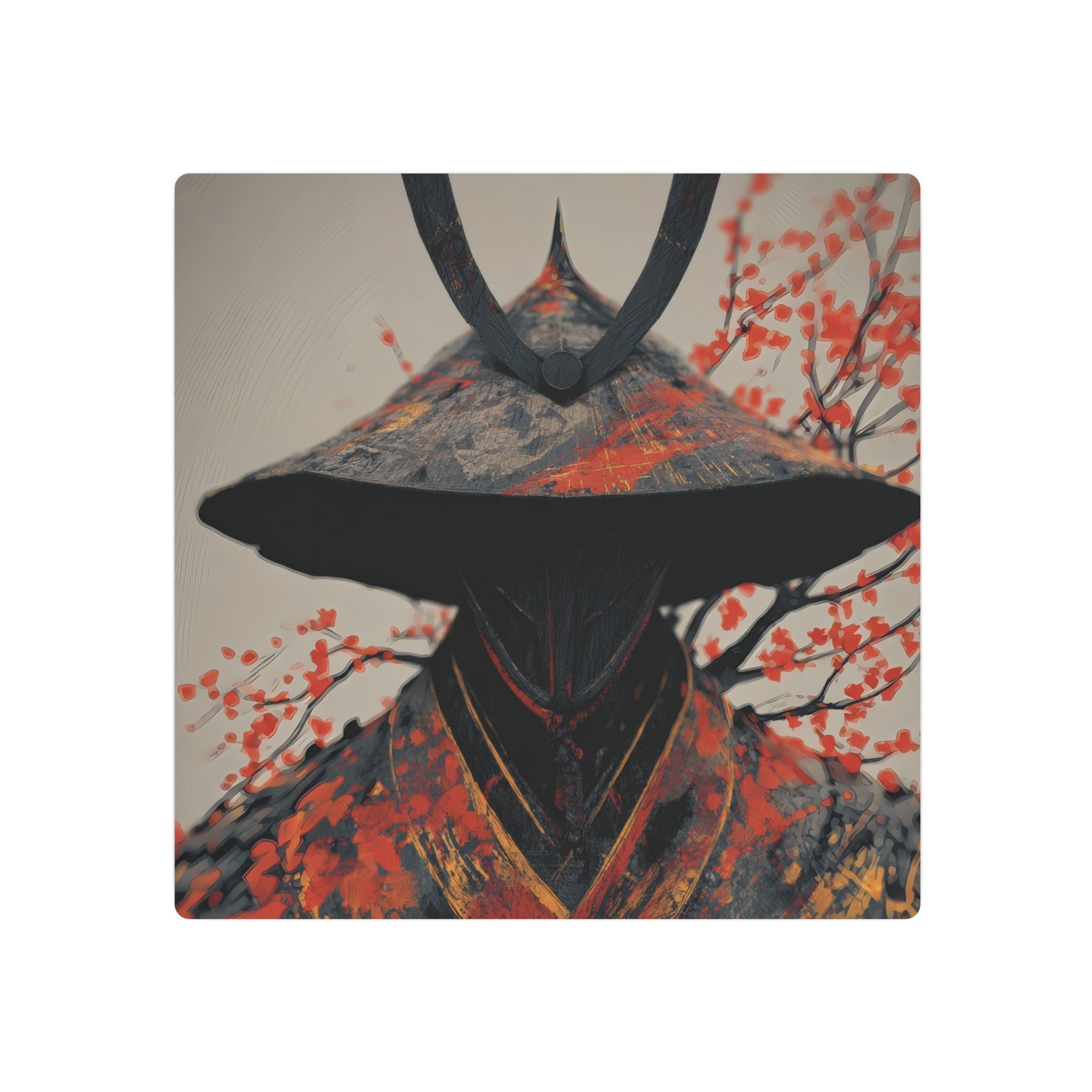 Metal Art Sign — Samurai Shadow with Autumn Maples