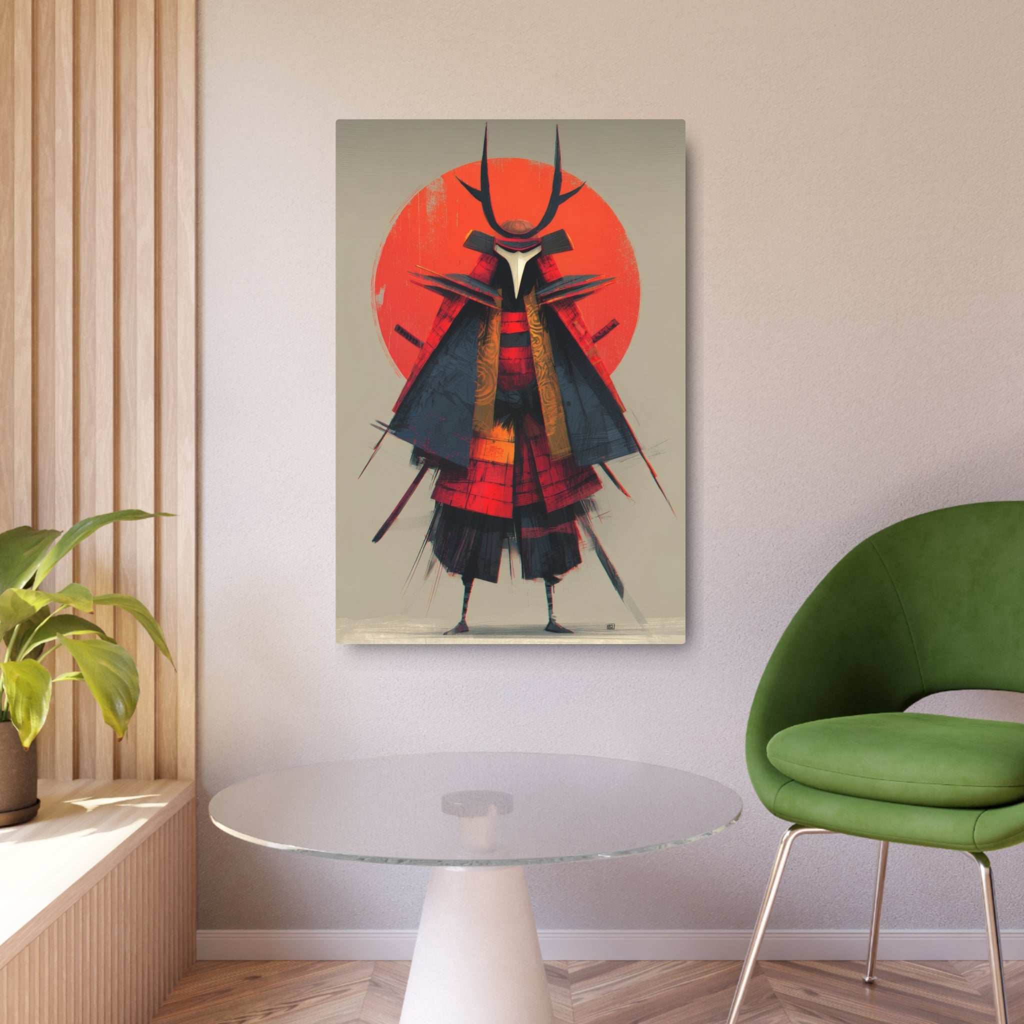 Samurai Metal Art Sign — Red Sun Warrior Wall Decor