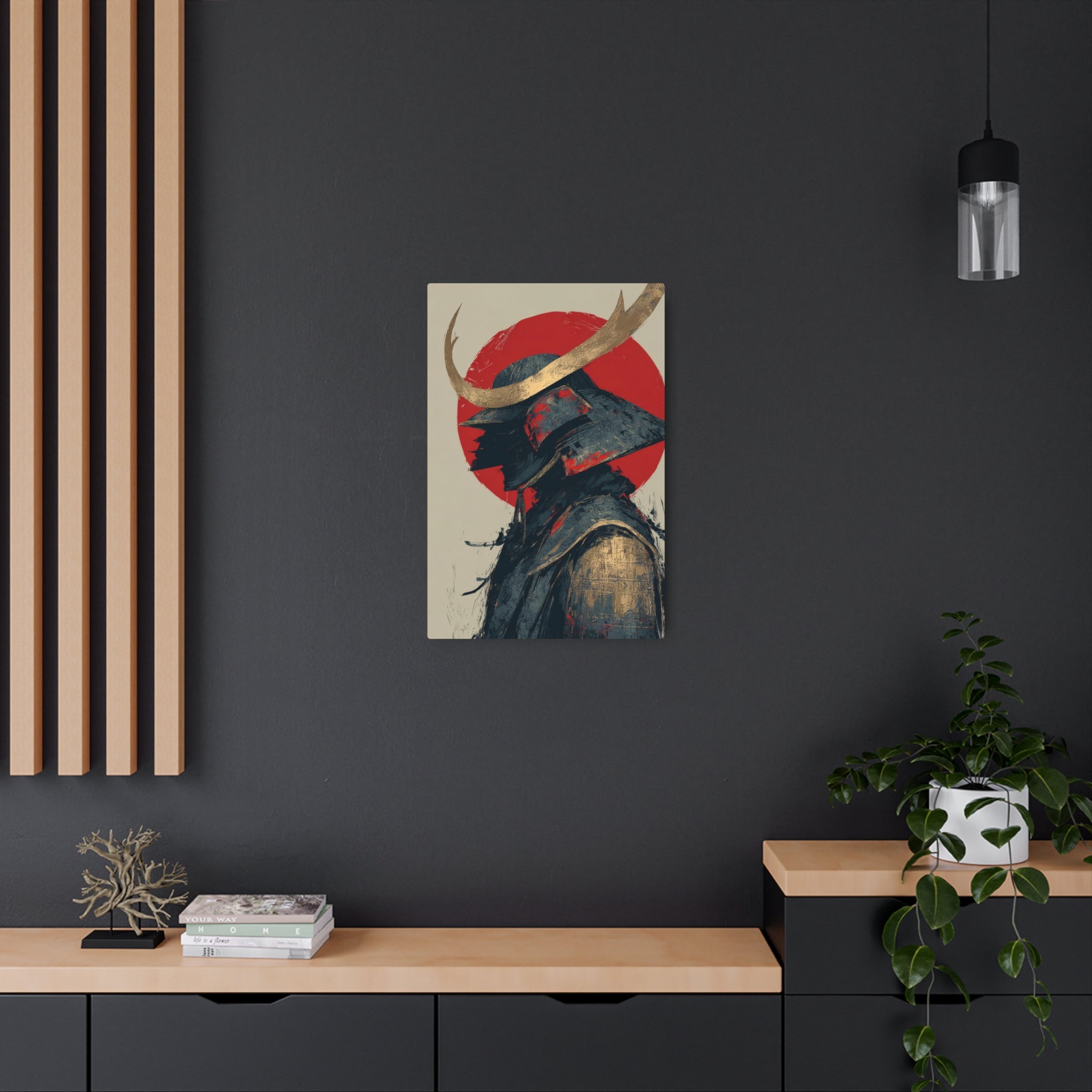 Samurai Helmet Metal Art Sign — Japanese Warrior Wall Decor