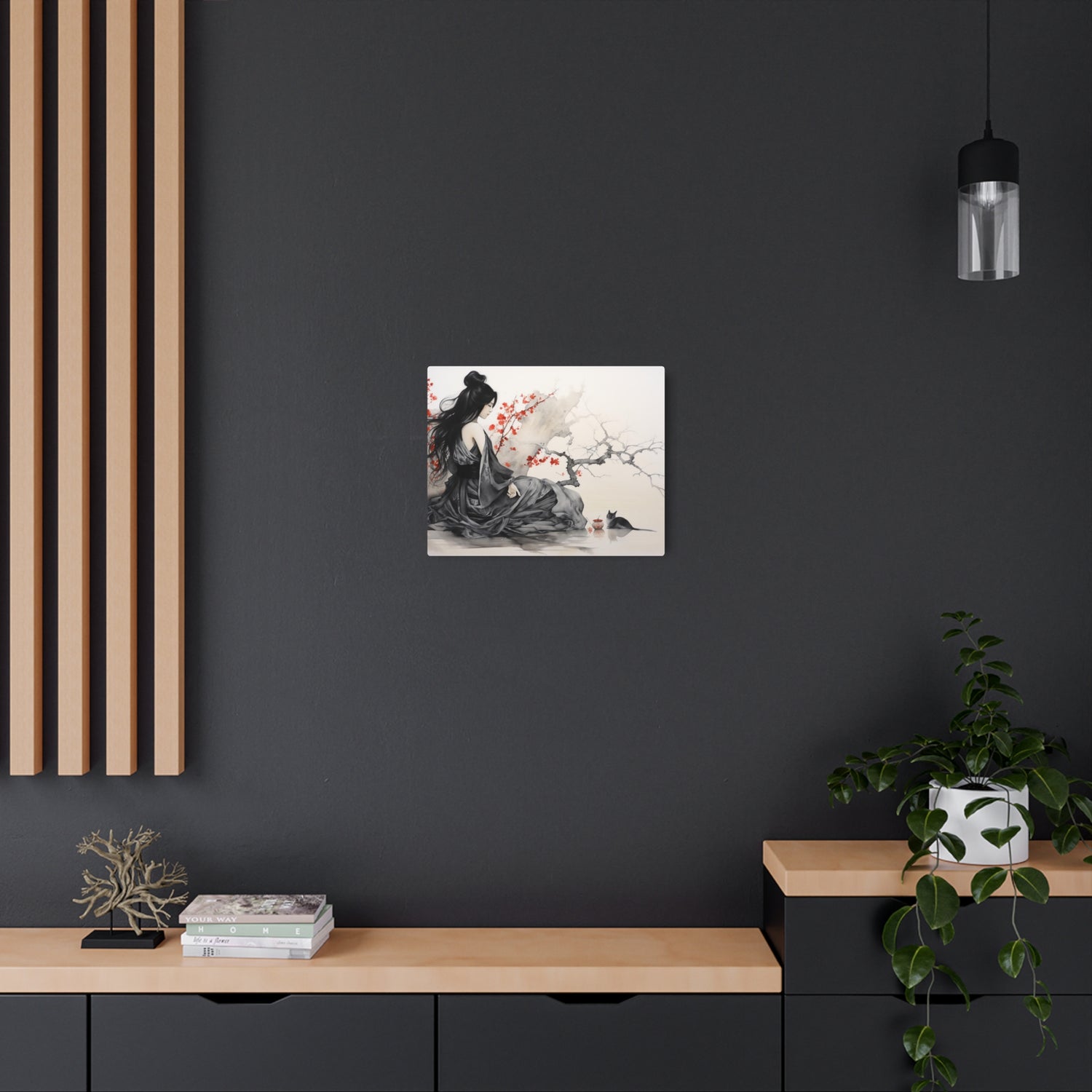 Metal Art Asian-Inspired Geisha with Cherry Blossoms Wall Art - The Art Hub