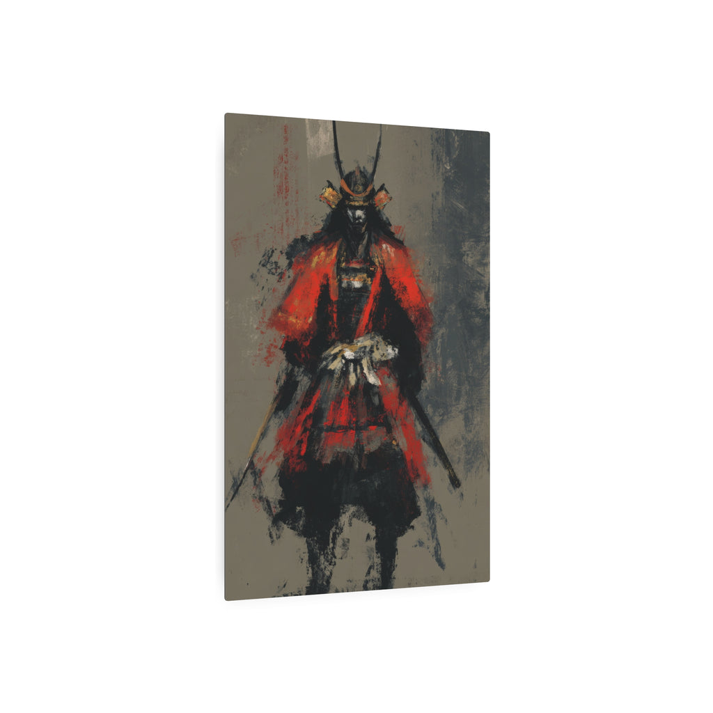 Samurai Warrior Metal Art Sign — Abstract Red Armor Wall Décor