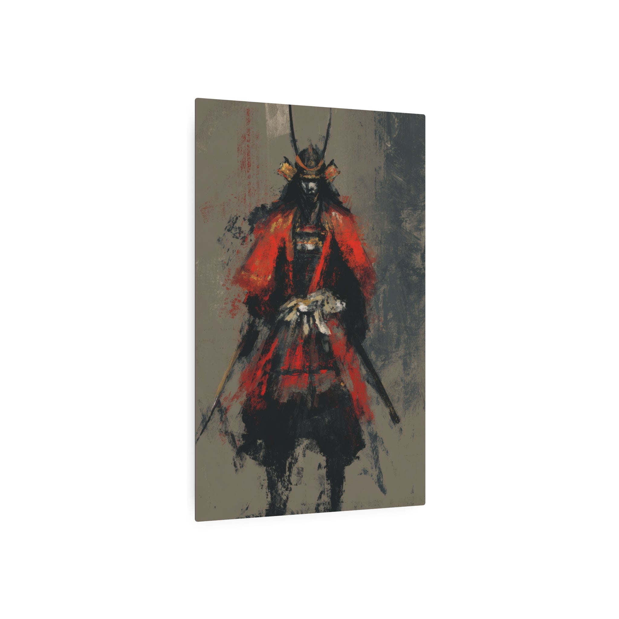 Samurai Warrior Metal Art Sign — Abstract Red Armor Wall Décor