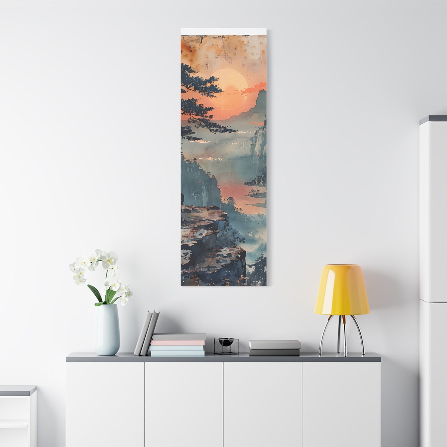 Sunset Mountain Landscape Canvas Print — Misty Pine Cliff Wall Art - The Art Hub