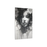 Metal Wall Art Sign — Monochrome Portrait of Woman with Floral Accents - The Art Hub
