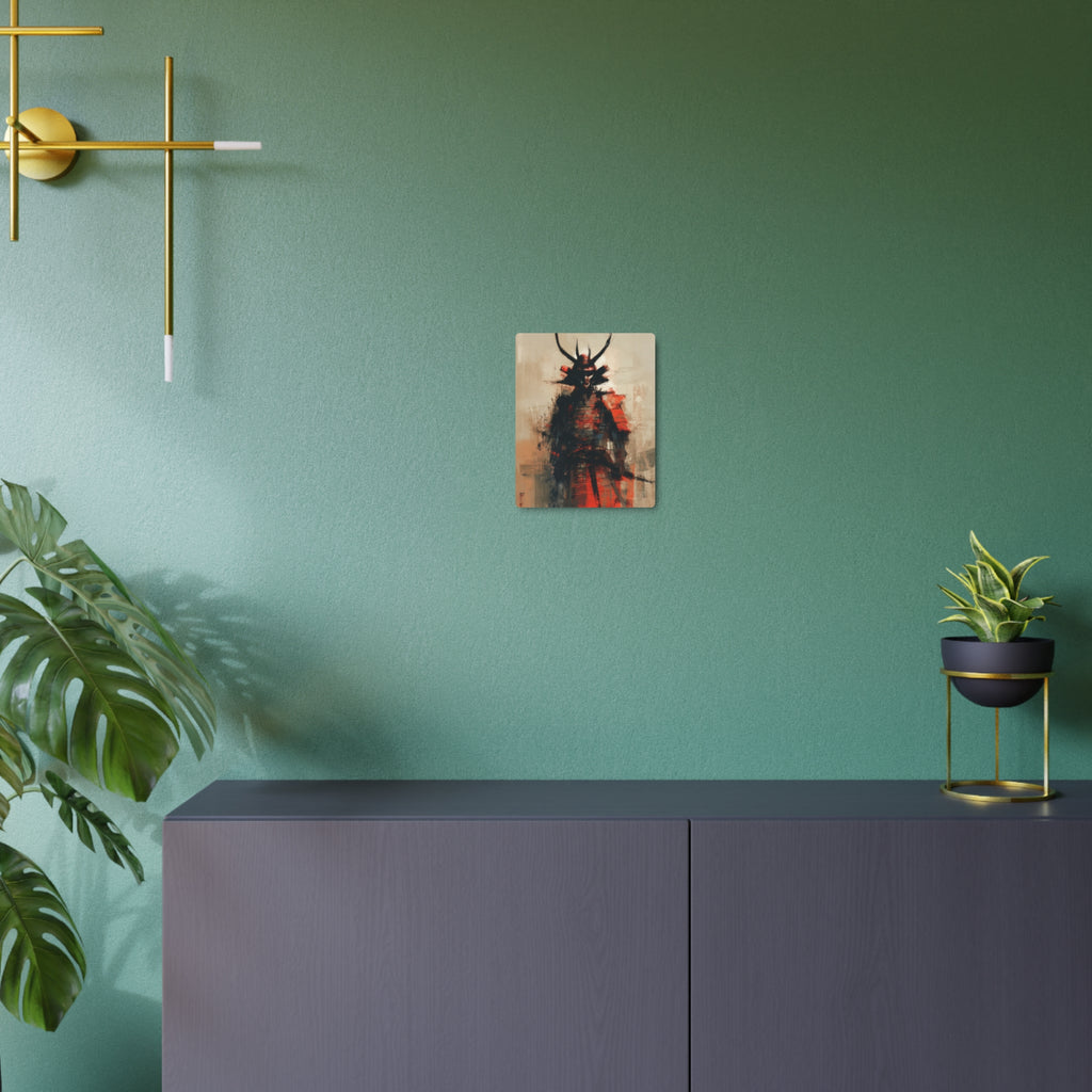 Samurai Metal Art Sign — Abstract Red Warrior Wall Decor