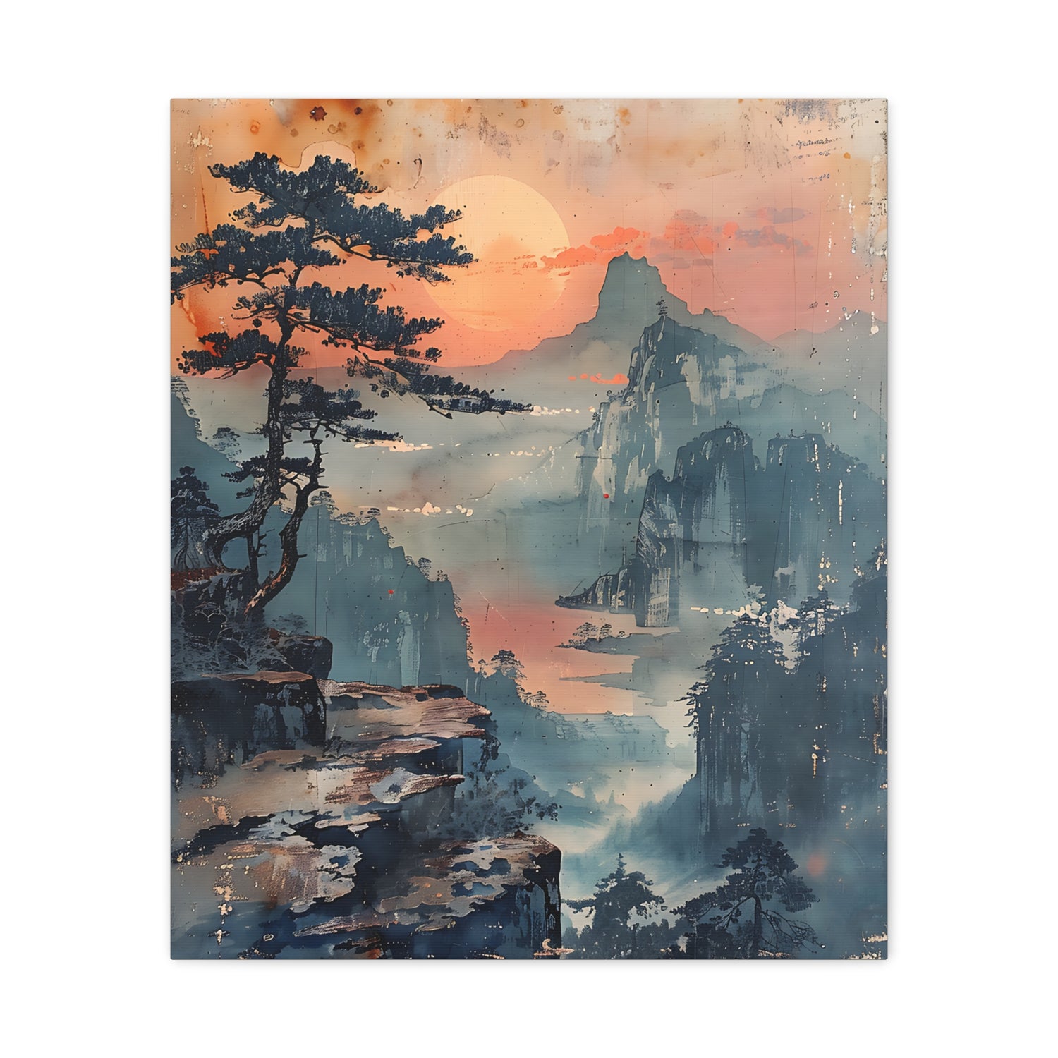 Sunset Mountain Landscape Canvas Print — Misty Pine Cliff Wall Art - The Art Hub