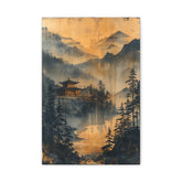 Golden Mist Mountain Landscape Canvas — Asian Pagoda Wall Art - The Art Hub