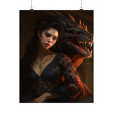 Fantasy Portrait Poster — Dark Sorceress with Dragon Matte Vertical Print - The Art Hub