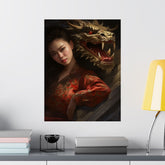 Matte Vertical Poster — Asian Warrior Woman with Dragon Art Print - The Art Hub