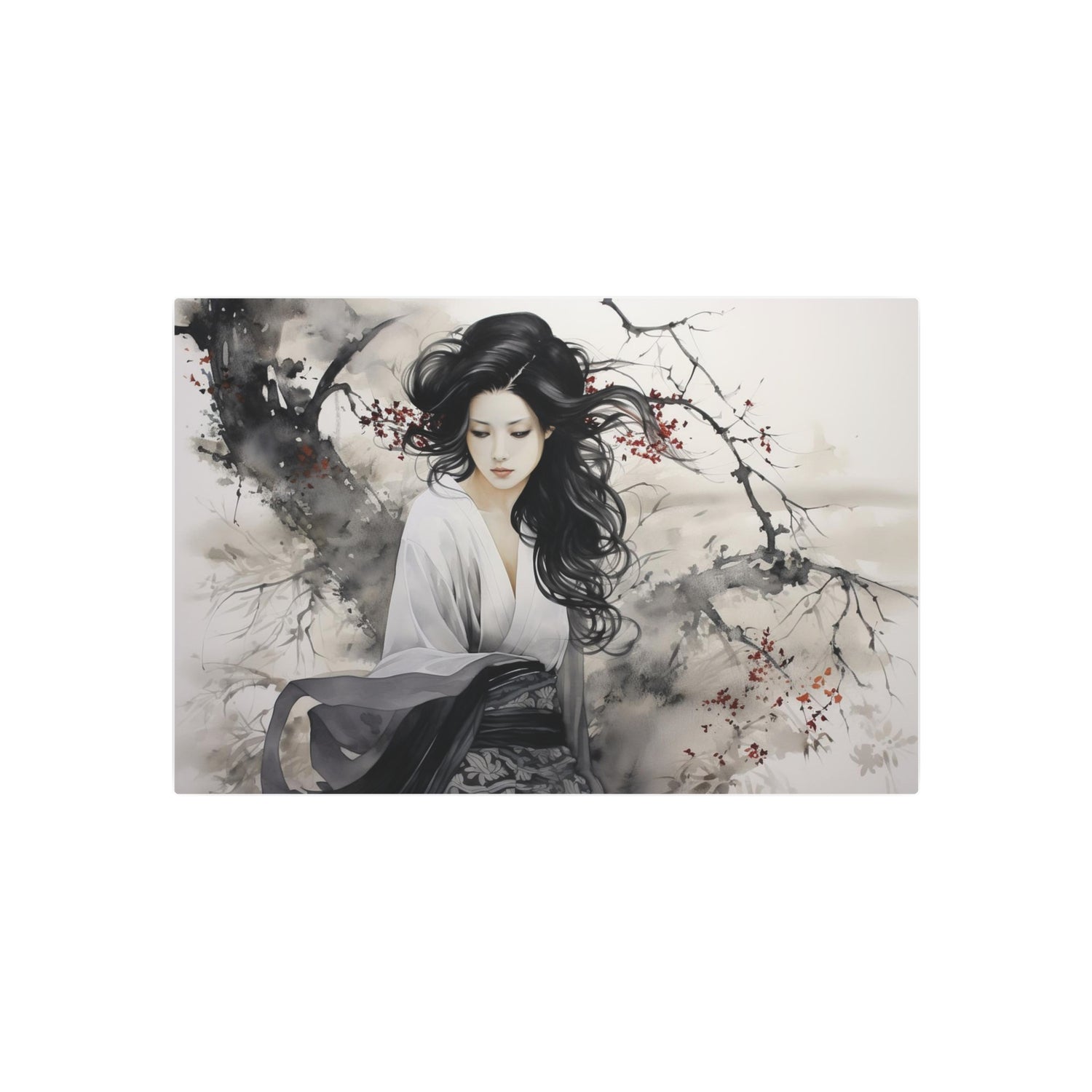 Asian Ink Painting Metal Art Serene Geisha Wall Decor - The Art Hub