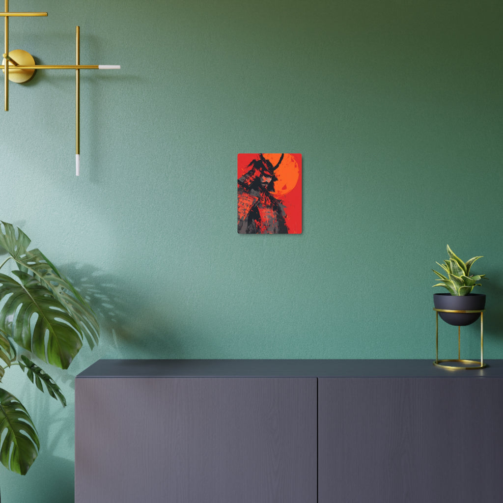 Samurai Moon Metal Art Sign — Red Warrior Wall Decor