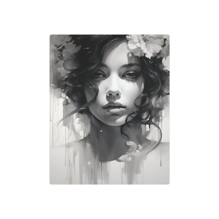 Metal Wall Art Sign — Monochrome Portrait of Woman with Floral Accents - The Art Hub