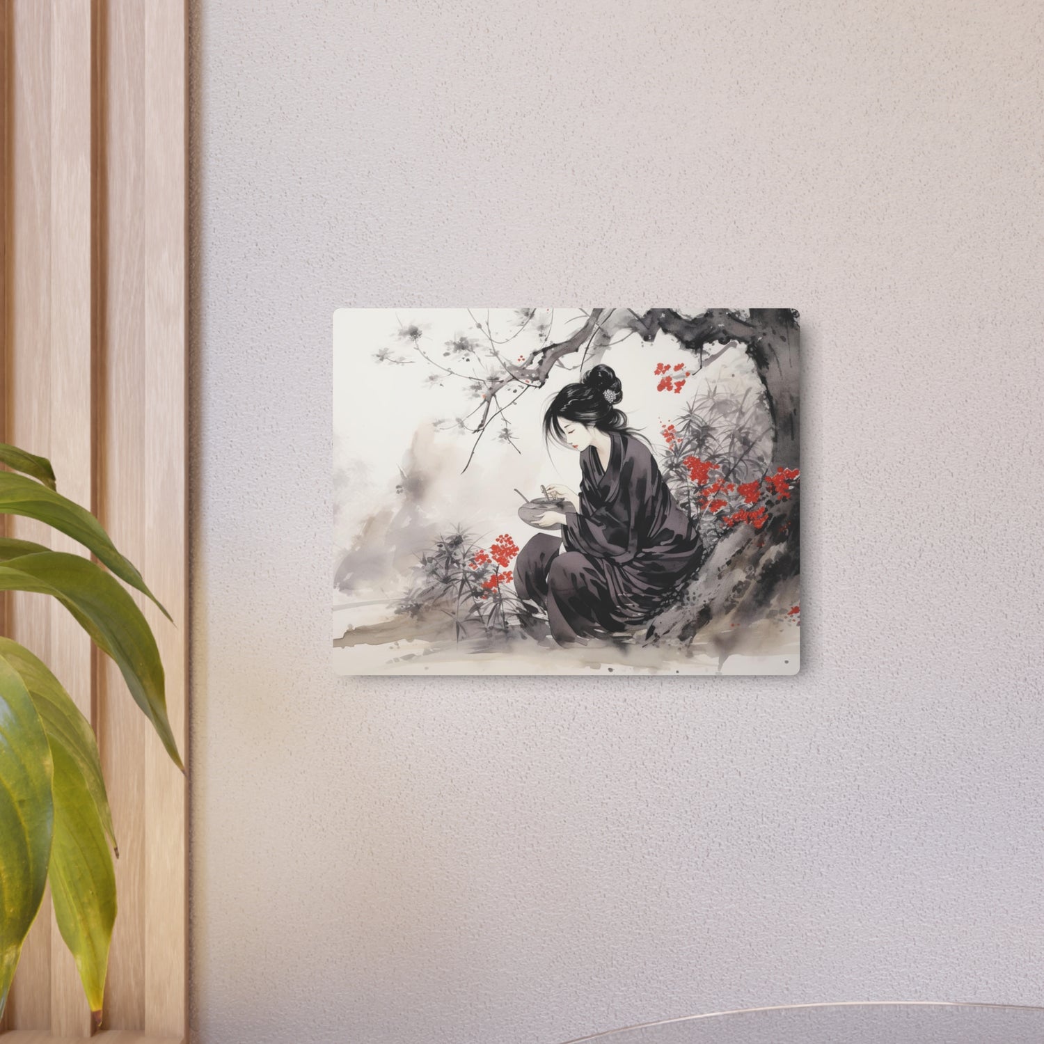 Metal Art Ink Wash Geisha Scene Wall Decor - The Art Hub
