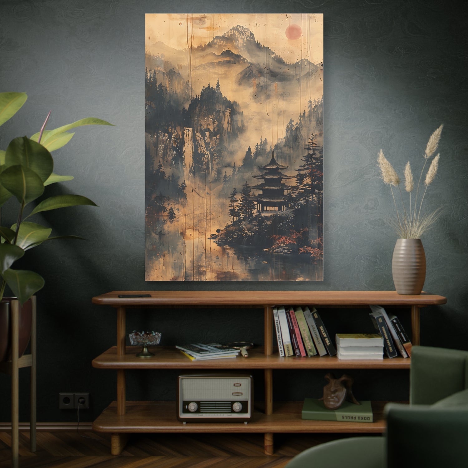Zen Mountain Mist Canvas Art — Japanese Pagoda Landscape on Stretched Matte Canvas - The Art Hub
