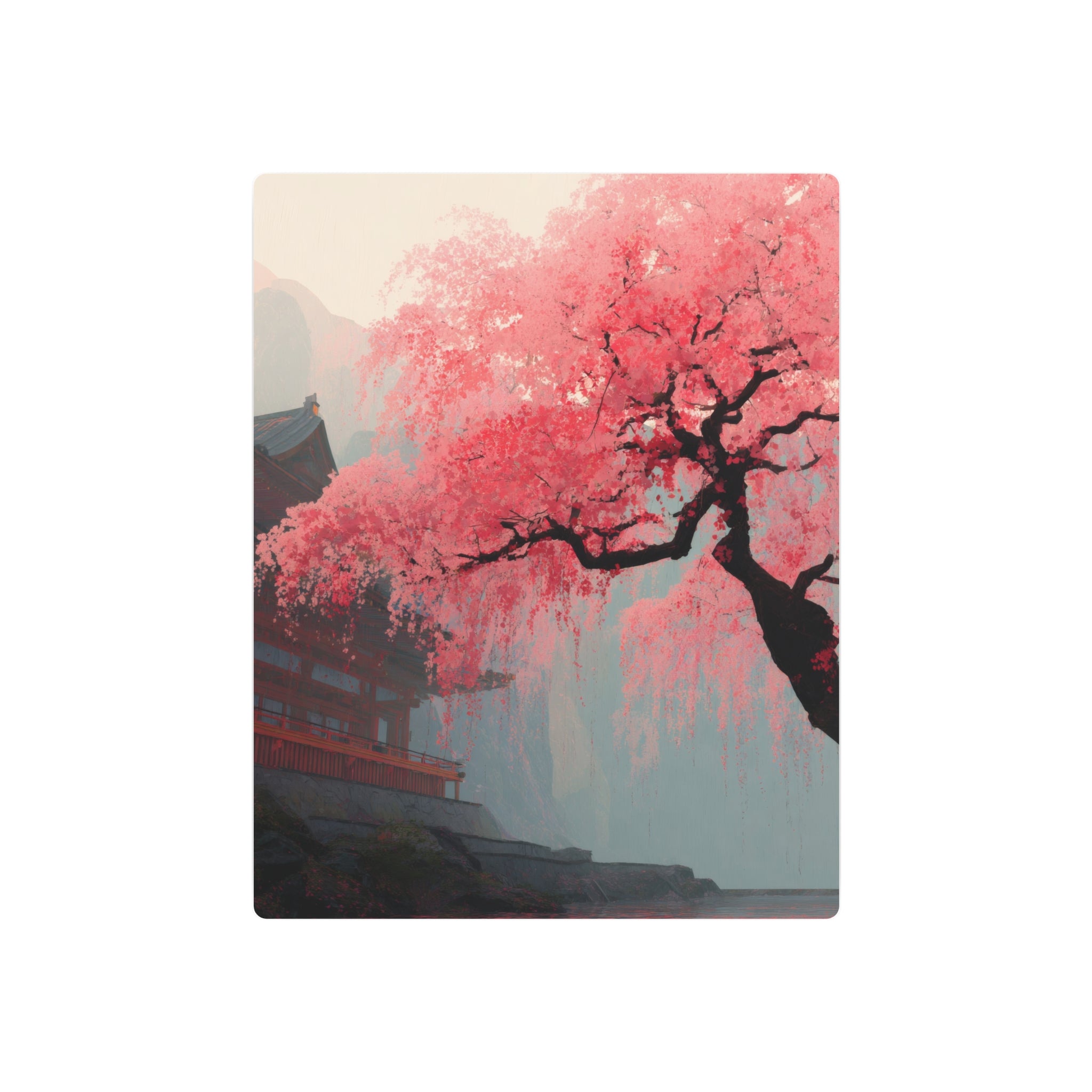 Cherry Blossom Metal Art Sign – Pink Sakura Landscape Wall Décor