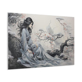 Canvas Wall Art Serene Geisha in Misty Cherry Blossom - The Art Hub