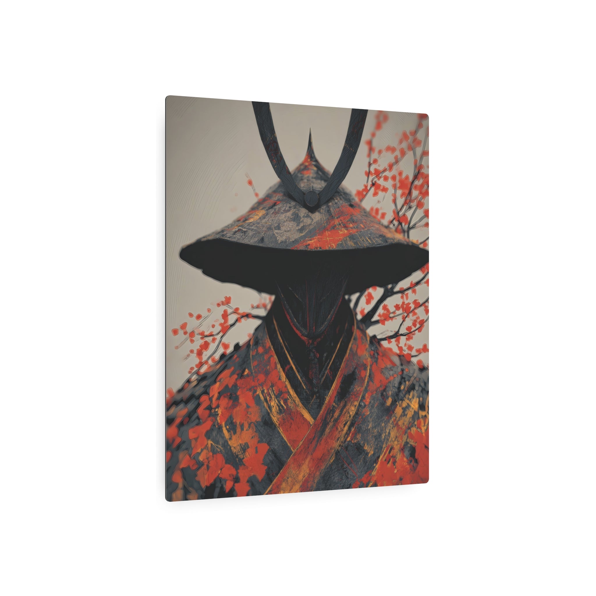 Metal Art Sign — Samurai Shadow with Autumn Maples