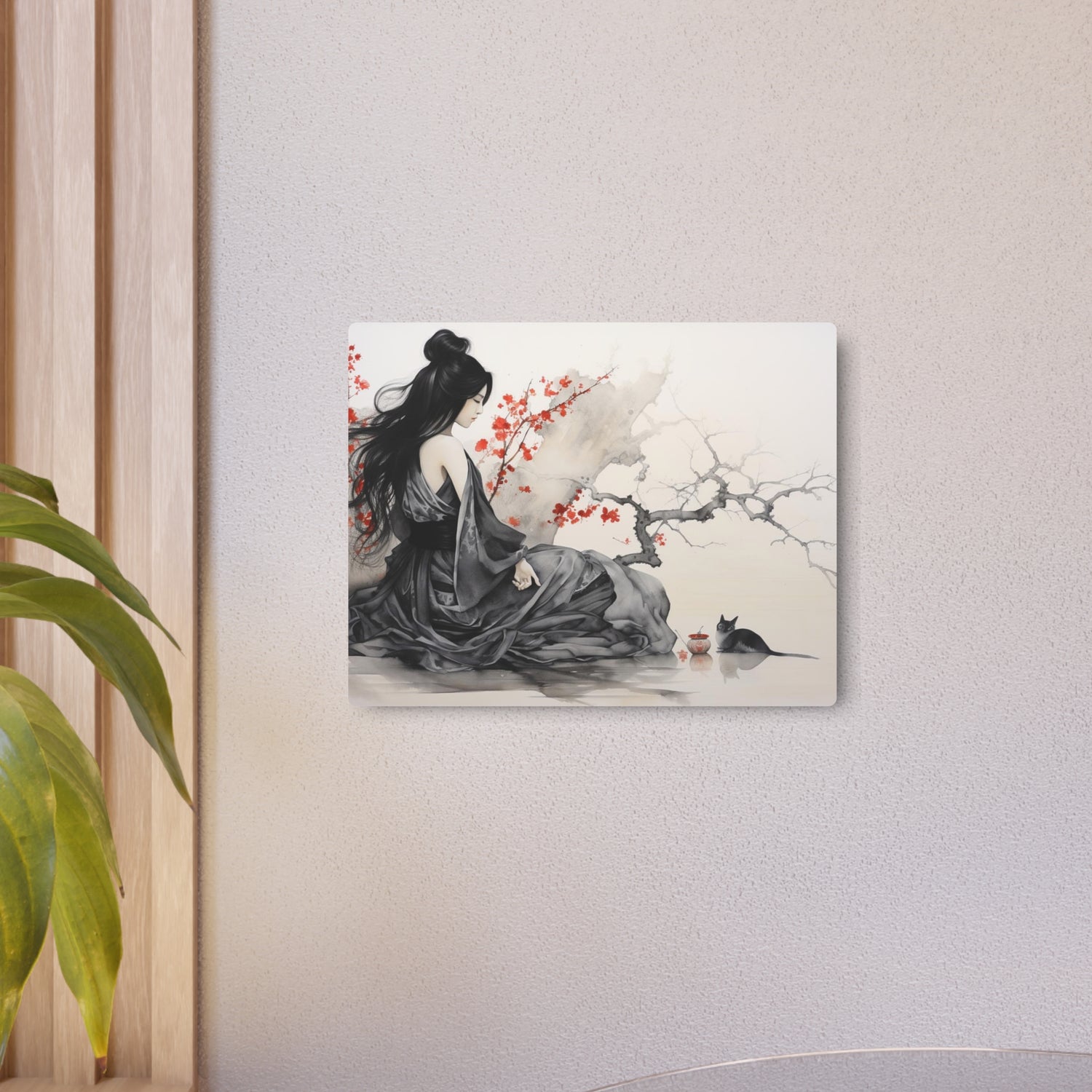 Metal Art Asian-Inspired Geisha with Cherry Blossoms Wall Art - The Art Hub
