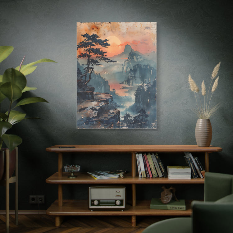 Sunset Mountain Landscape Canvas Print — Misty Pine Cliff Wall Art - The Art Hub