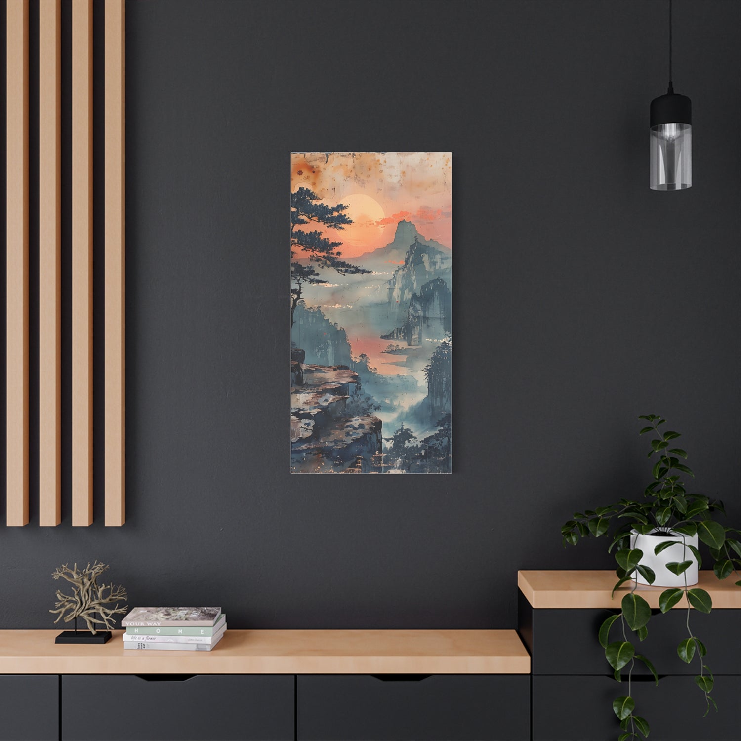 Sunset Mountain Landscape Canvas Print — Misty Pine Cliff Wall Art - The Art Hub