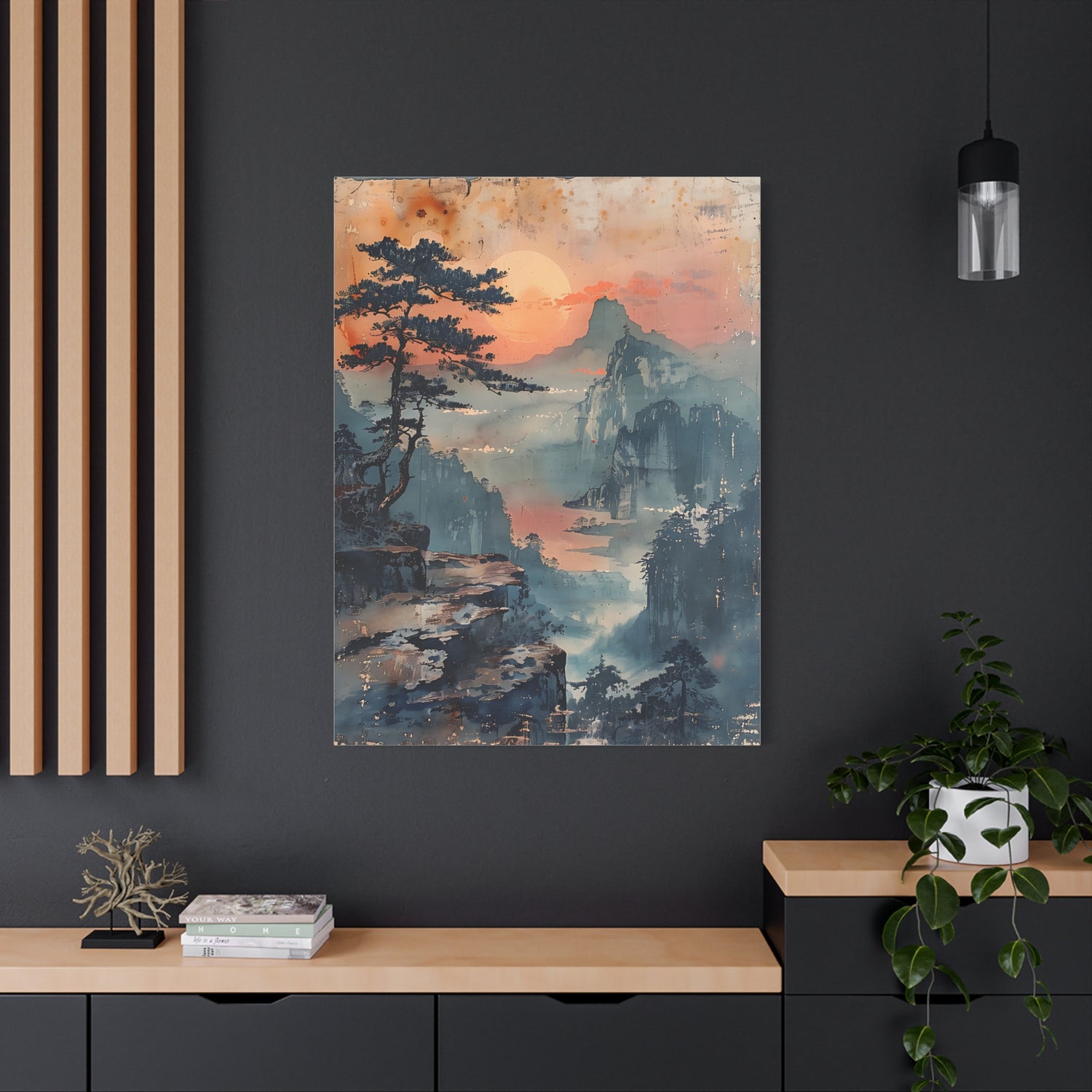 Sunset Mountain Landscape Canvas Print — Misty Pine Cliff Wall Art - The Art Hub