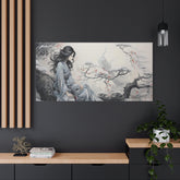 Canvas Wall Art Serene Geisha in Misty Cherry Blossom - The Art Hub