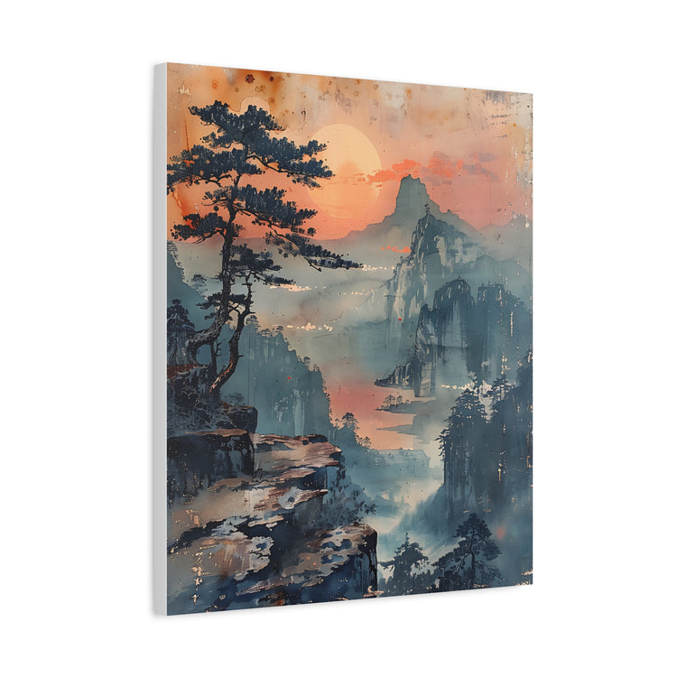 Sunset Mountain Landscape Canvas Print — Misty Pine Cliff Wall Art - The Art Hub