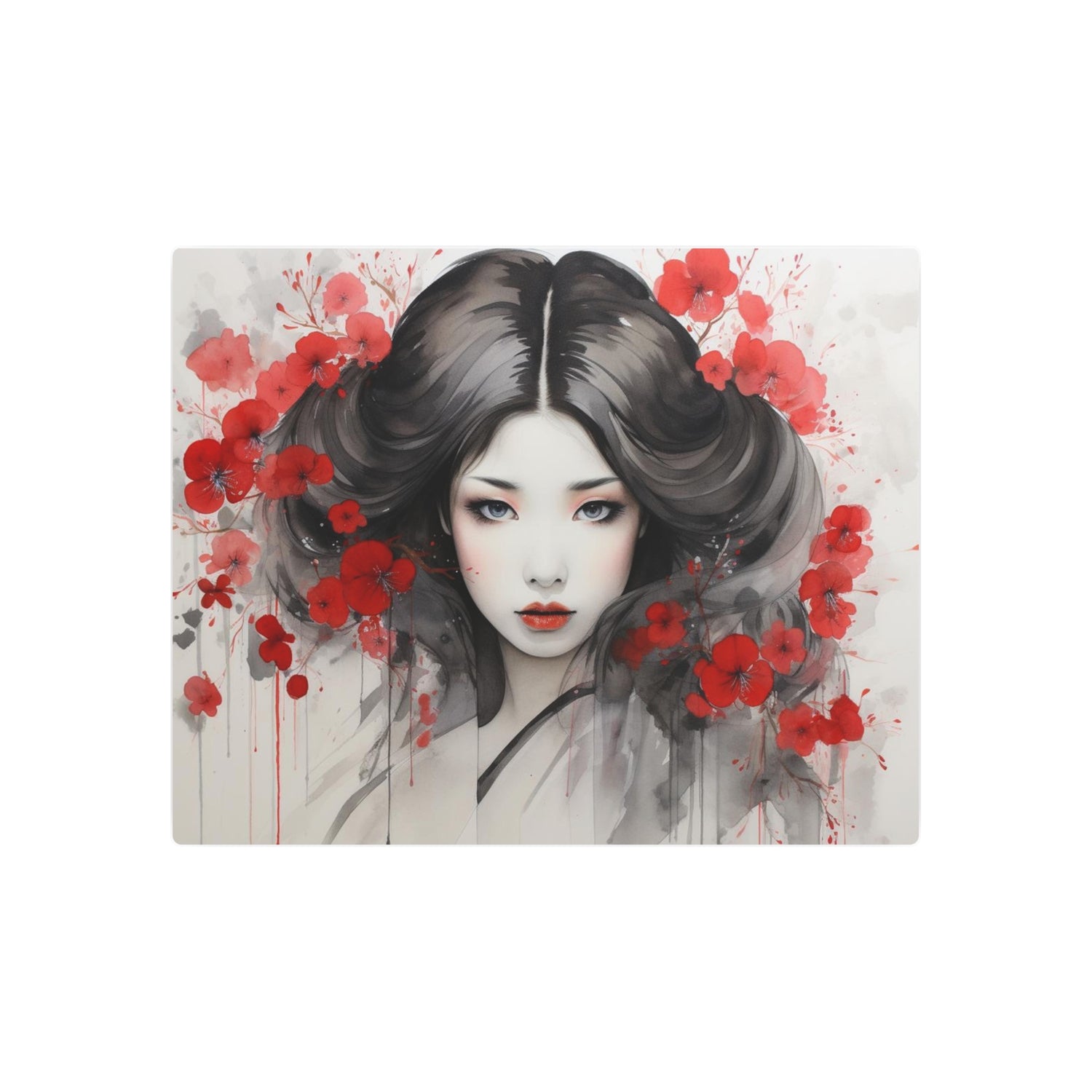 Metal Art Ethereal Geisha Portrait with Red Poppies  Japanese-Inspired Wall Decor - The Art Hub