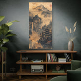 Zen Mountain Mist Canvas Art — Japanese Pagoda Landscape on Stretched Matte Canvas - The Art Hub