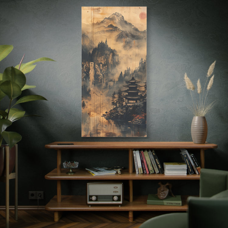 Zen Mountain Mist Canvas Art — Japanese Pagoda Landscape on Stretched Matte Canvas - The Art Hub