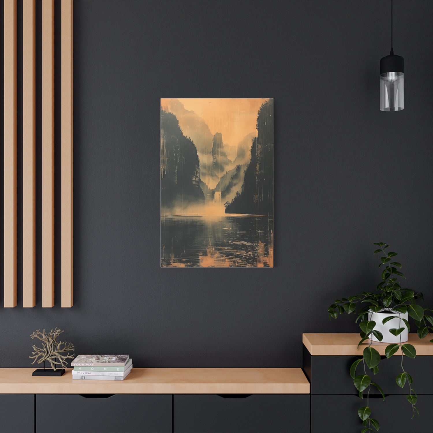 Chinese Landscape Art - Moody Mountain Lake Landscape Art - The Art Hub