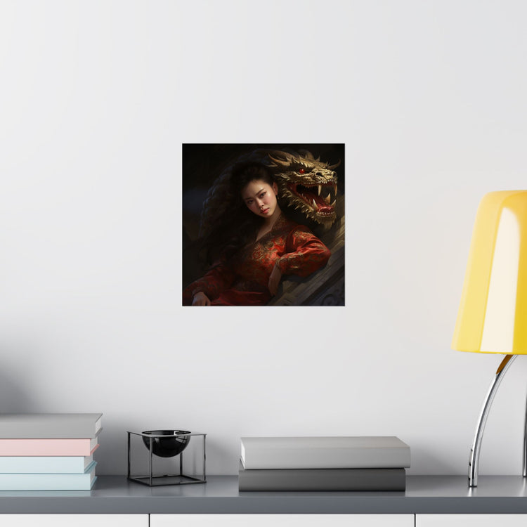 Matte Vertical Poster — Asian Warrior Woman with Dragon Art Print - The Art Hub