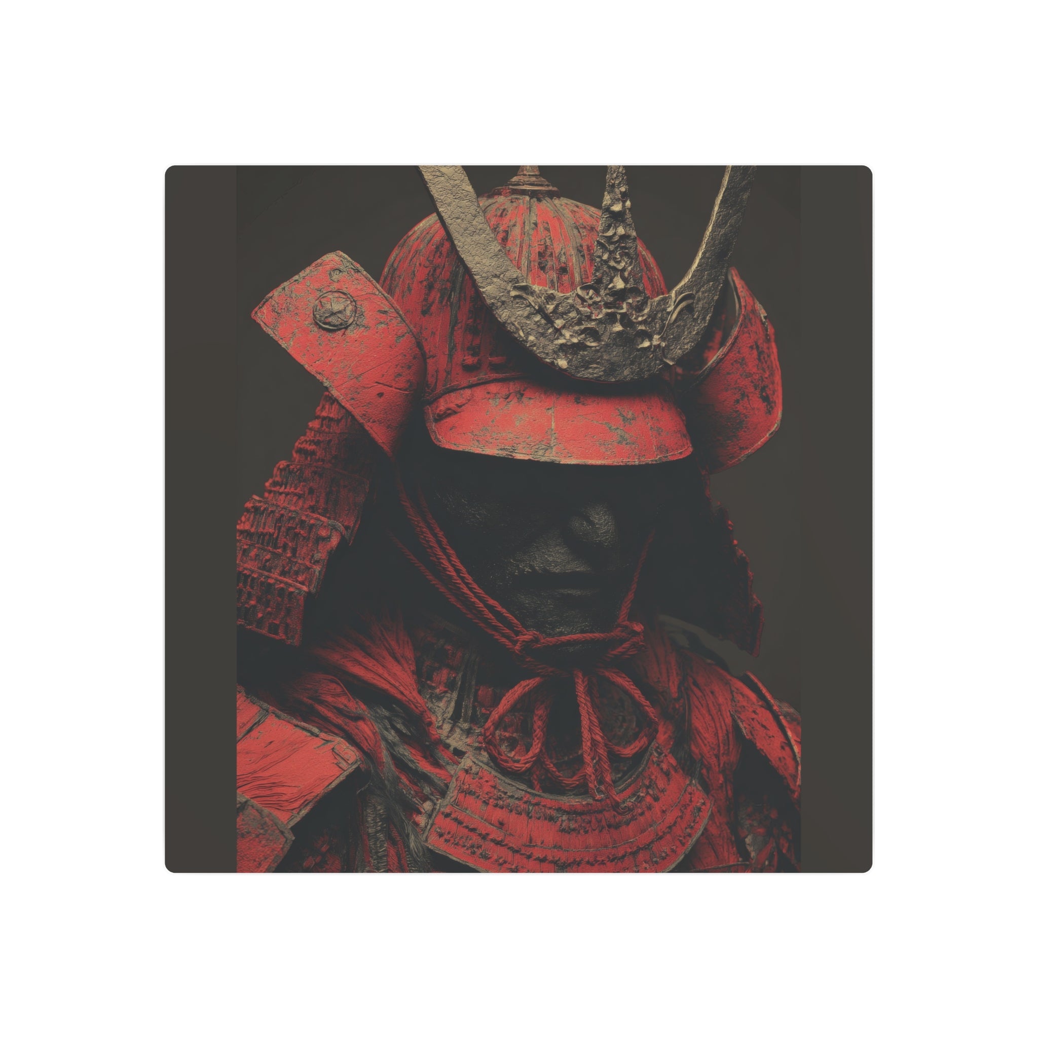 Samurai Helmet Metal Art Sign — Dark Red Warrior Wall Decor