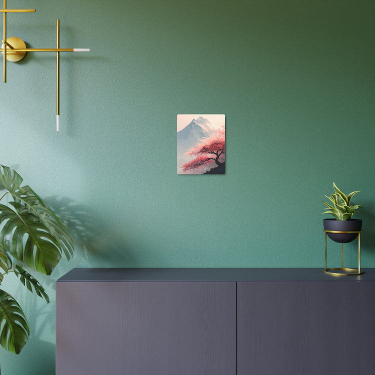 Metal Art Sign - Cherry Blossom Mountain Landscape Wall Decor - The Art Hub