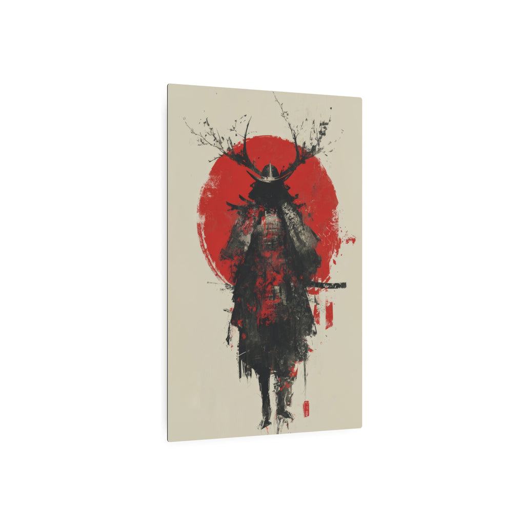 Samurai Metal Art Sign — Red Sun Warrior Wall Decor