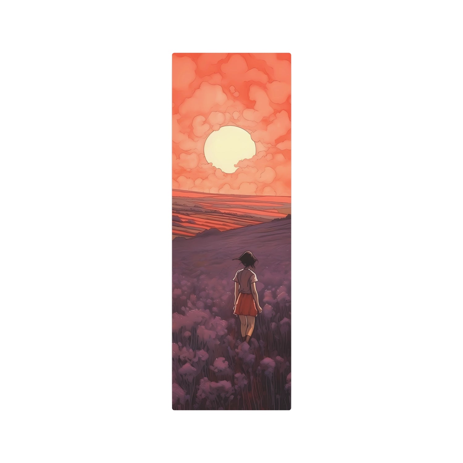 Sunset Meadow Metal Art — Girl Walking Through Lavender Field Wall Decor - The Art Hub