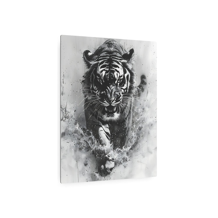 Tiger Metal Art — Dramatic Black & White Running Tiger Wall Decor - The Art Hub