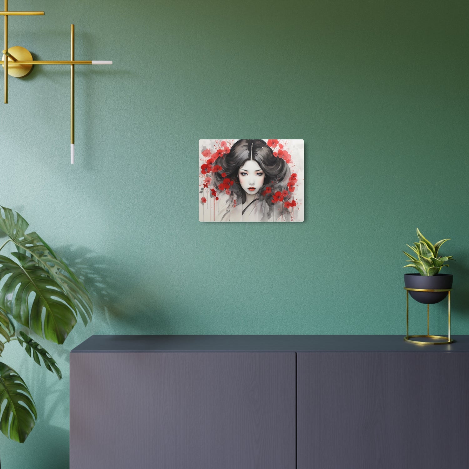 Metal Art Ethereal Geisha Portrait with Red Poppies  Japanese-Inspired Wall Decor - The Art Hub