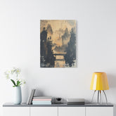 Serene Mountain Bridge Canvas Wall Art — East Asian Landscape Matte Stretched Print - The Art Hub