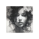 Metal Wall Art Sign — Monochrome Portrait of Woman with Floral Accents - The Art Hub
