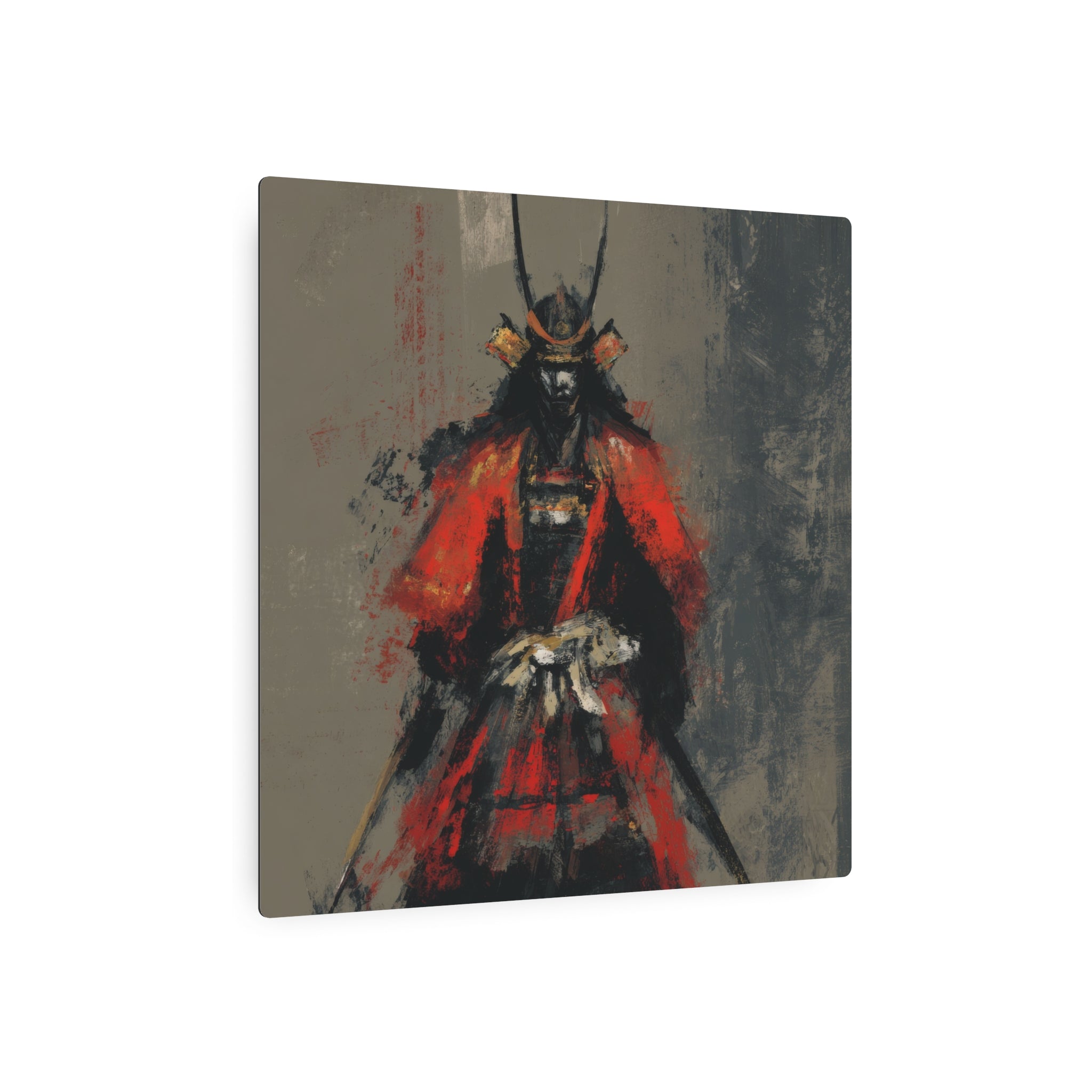 Samurai Warrior Metal Art Sign — Abstract Red Armor Wall Décor
