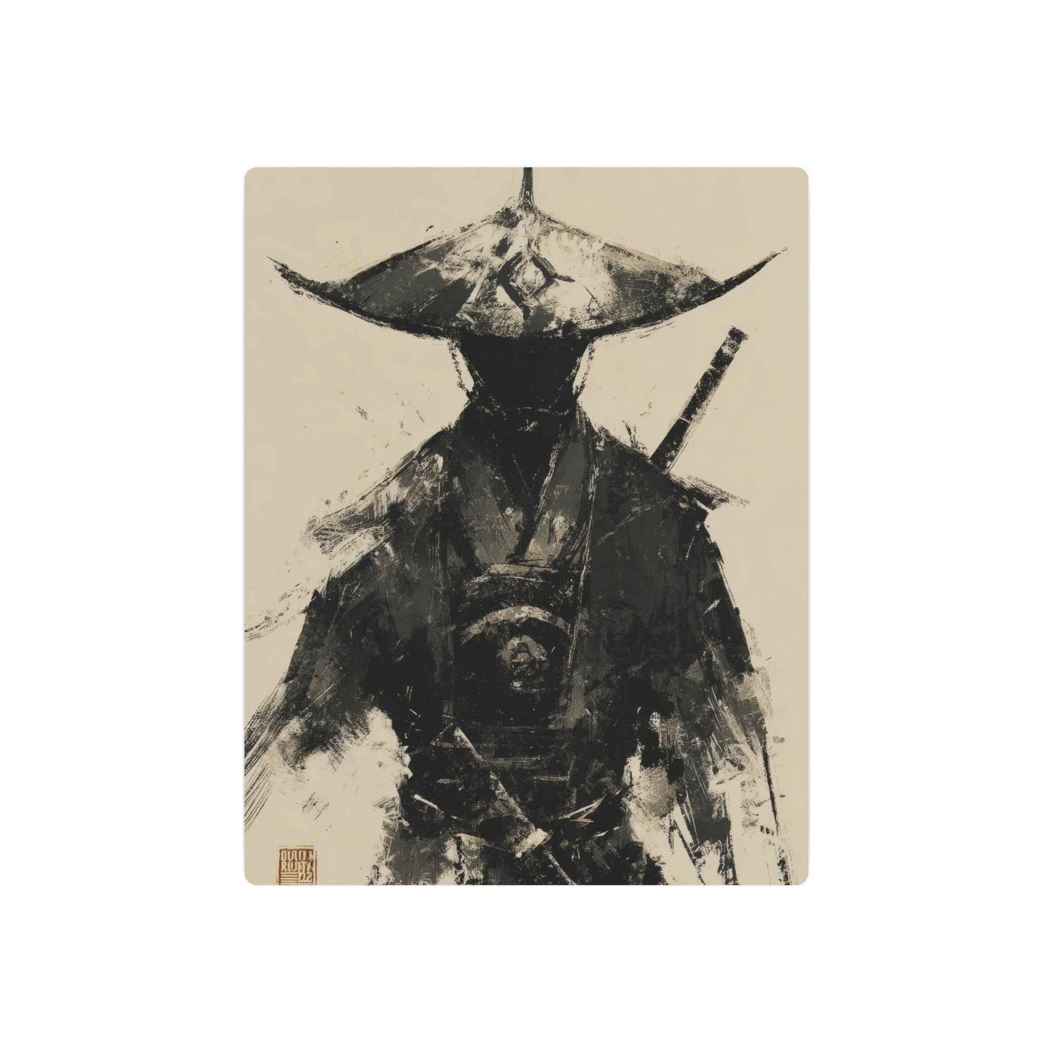 Samurai Ink Warrior Metal Art Sign — Japanese Sumi-e Wall Decor